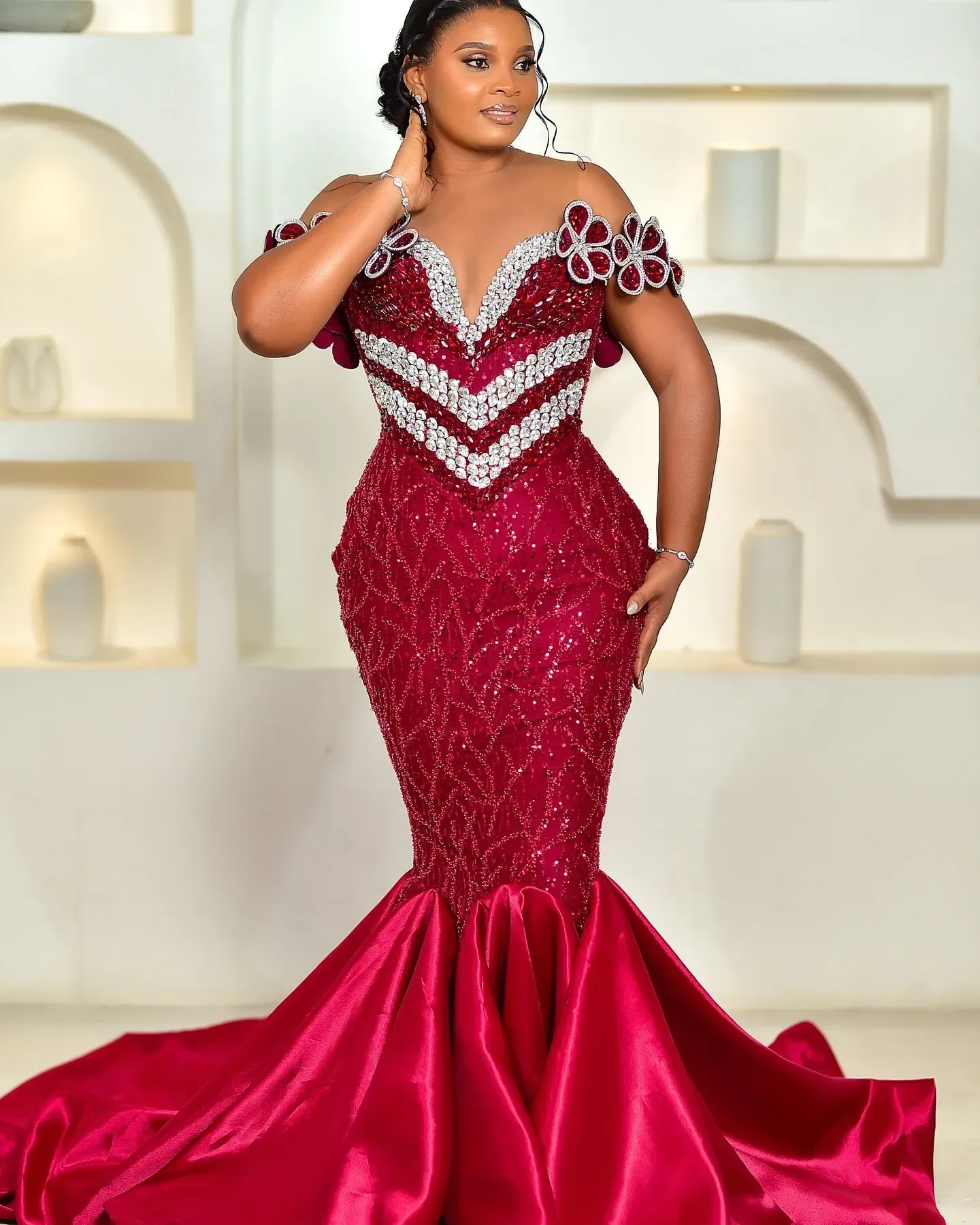 

Бордовое вечернее платье-русалка для выпускного вечера с вышивкой стразами, цветочным узором и пайетками, из атласа, для торжественных мероприятий, вечеринок, приемов, дней рождения и помолвок