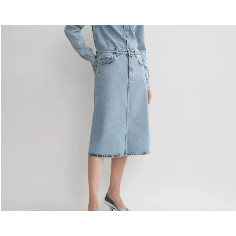 

Swedish niche women's 25 year spring and autumn new style mid length low waist cotton A-line skirt versatile denim skirt