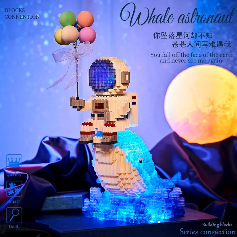 宇宙飛行士ビルディングブロック、ライト付き宇宙飛行士、宇宙、月、衛星、MOCダイヤモンドブロック、子供向け組み立ておもちゃ