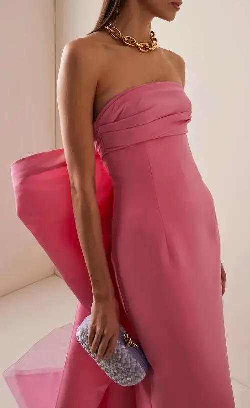 

Womens Dresses 2025 Spring New Solid Color Temperament Back Bow Decor Sexy Backless Bandeau Slim Fit Elegant Long Dress