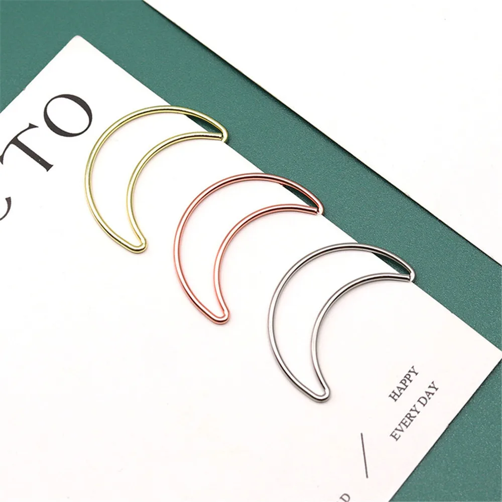 10 قطعة مشبك ورق على شكل قمر مشبك ورق ذهبي وردي مشبك ورق مطلي ذهبي دبوس قرطاسية مكتبي لطيف مقاطع أدوات مكتبية لطيفة