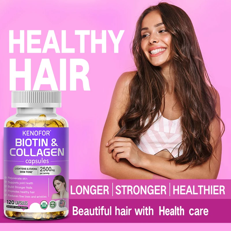 كبسولات الكولاجين لتبييض البشرة، مكملات مضادة للأكسدة مع البيوتين وفيتامين C، تقلل الخطوط الدقيقة والتجاعيد، مضاد للشيخوخة