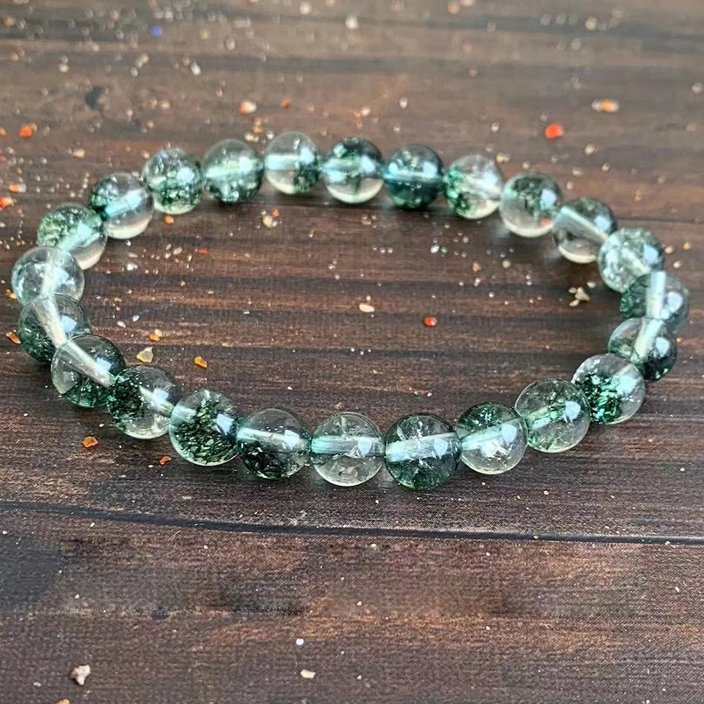 MG1834 Natural 8 MM Green Chlorite Phantom Quartz Bracelet Chakra Healing Gemstone Negative Energy Protection Jewelry