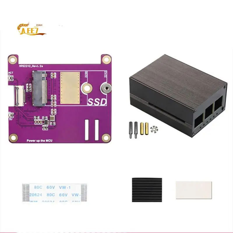 

AEE7-PCIE M.2 NVME 2230 2242 Gen3 SSD HAT Плата расширения + корпус + радиатор SSD для Raspberry Pi 5 PCIE M.2 NVME SSD HAT