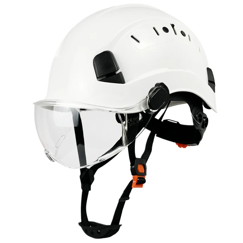 CE Construction Safety Helmet With Goggles For Engineer Visor ABS Hard Hat Vents Industrial Work Head Protection