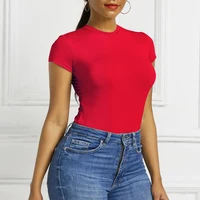 Solid One Piece Bodysuit Short Sleeve O Neck Sexy Open Basic Overalls Women Tight Fitting Body Top Skinny  Female - Image 5