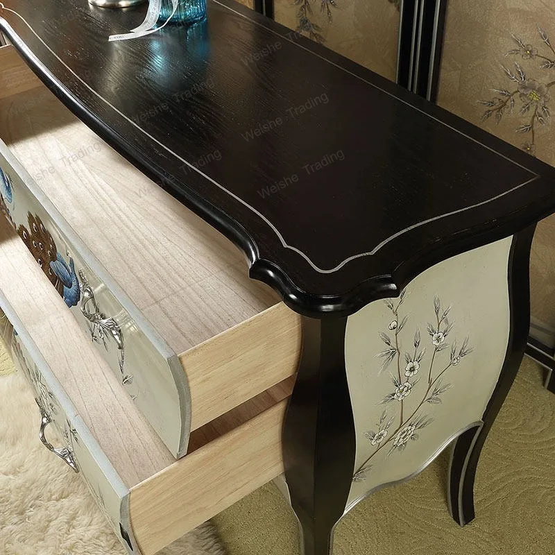 Retro entrance cabinet, foyer, aisle painted decoration, bedroom two-pump solid wood bull bucket cabinet storage