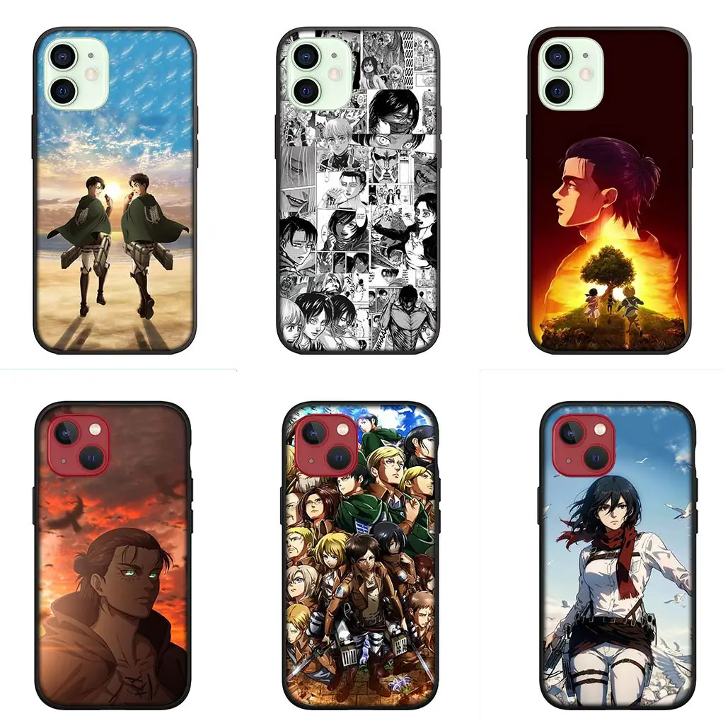 Levi Cartoon Attack on Titan Eren Jaeger Phone Cover Case for Apple iPhone 15 14 Plus 13 12 Mini Pro Max + 13Pro 14+ 15+ Coque