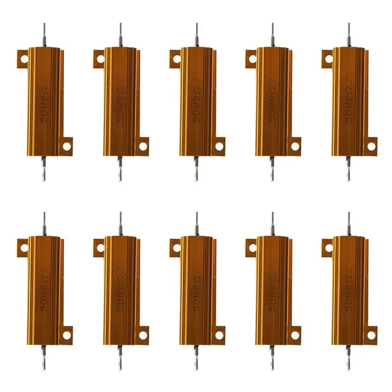 

ABLN-10X 50 Watt 8 Ohm 5% Aluminum Housed Wirewound Power Resistor Gold Tone