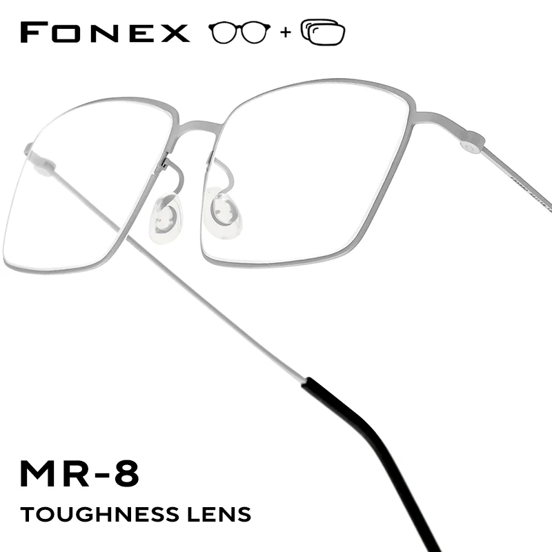 FONEX Progressive Prescription Glasses Anti Blue Myopia Optical Lens Men Round Eyeglasses Women Titanium Frame Eyewear 85880