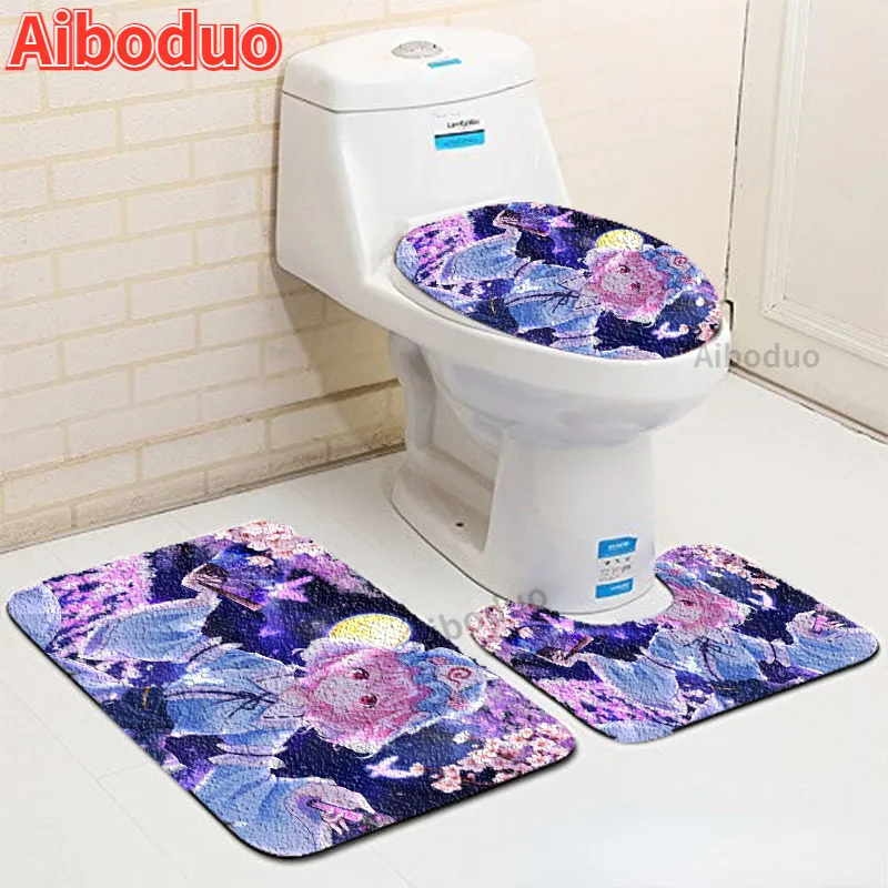 

Bathroom 3 Piece Set Bathroom Non-slip Absorbent Toilet Accessories Toilet Seat Cover Bathroom Floor Carpet Anime Bathroom Rugs