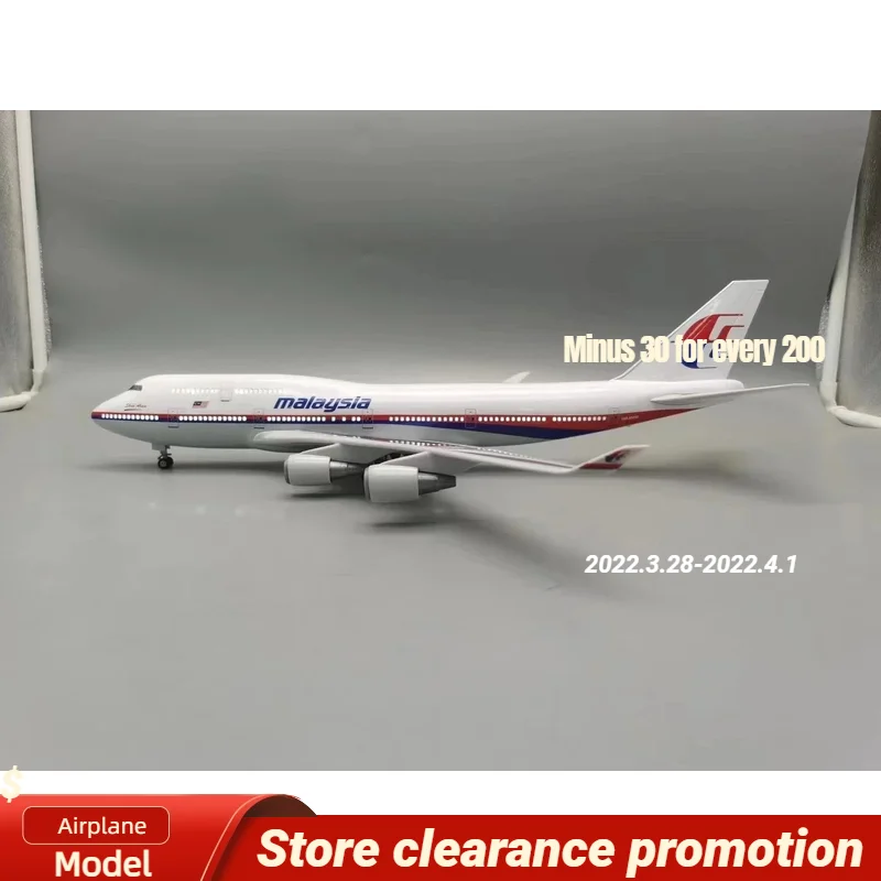 47CM 1/157 Scale Aircraft 747 B747 Malaysian Airlines Model with Lights and Wheels Die-Cast Resin Aircraft Available Toys Gift