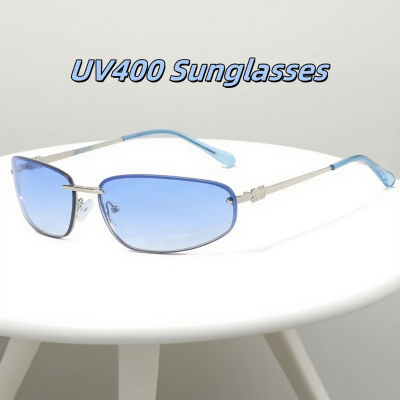 

Retro Oval Frameless Sunglasses Fashionable High-end UV400 Cat Eye Sunscreen Glasses Outdoor Concave Shaped Street Photography