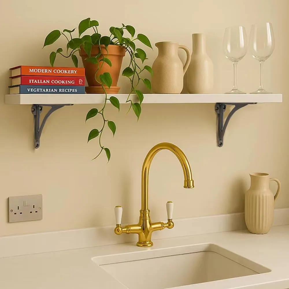 دعامات أرفف مزخرفة من النحاس الصلب، مثبتة على الحائط مقاس 7 بوصات، عبوتان من النحاس العتيق المصقول، طراز عتيق لديكور المنزل