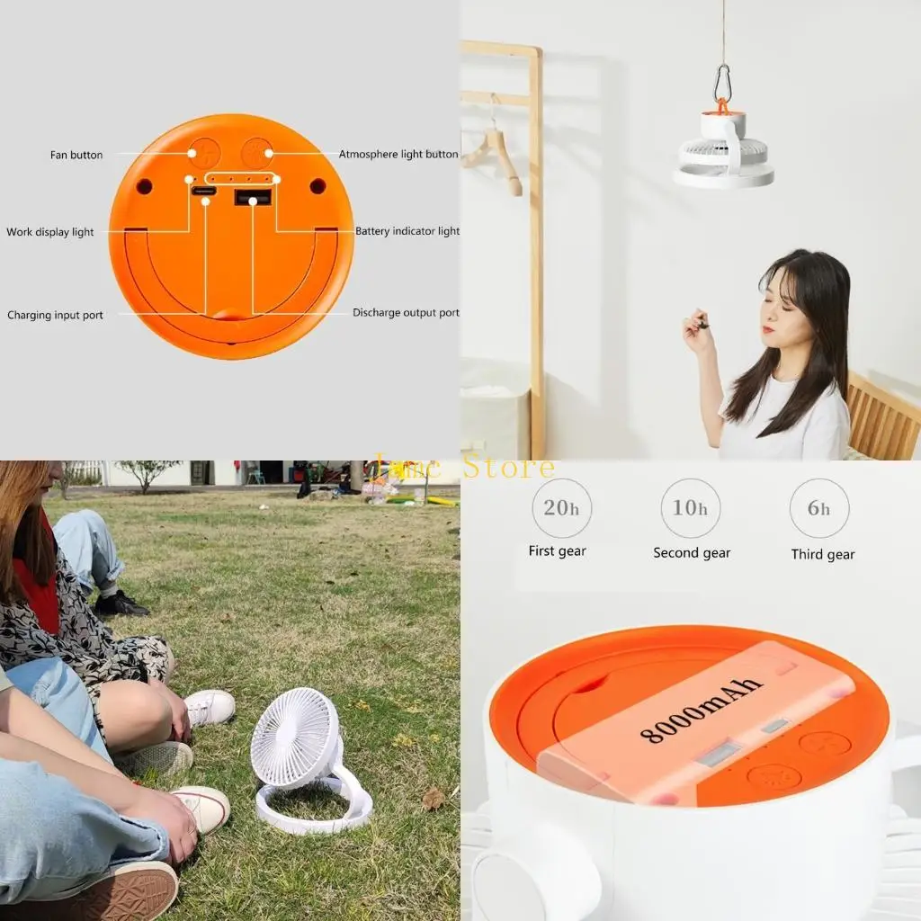 

LX0B Portable LED Camping Lantern Ceiling Fan Rechargeable Camping Tent Fan Light for Camping Hiking Emergency- Light 8000mAh