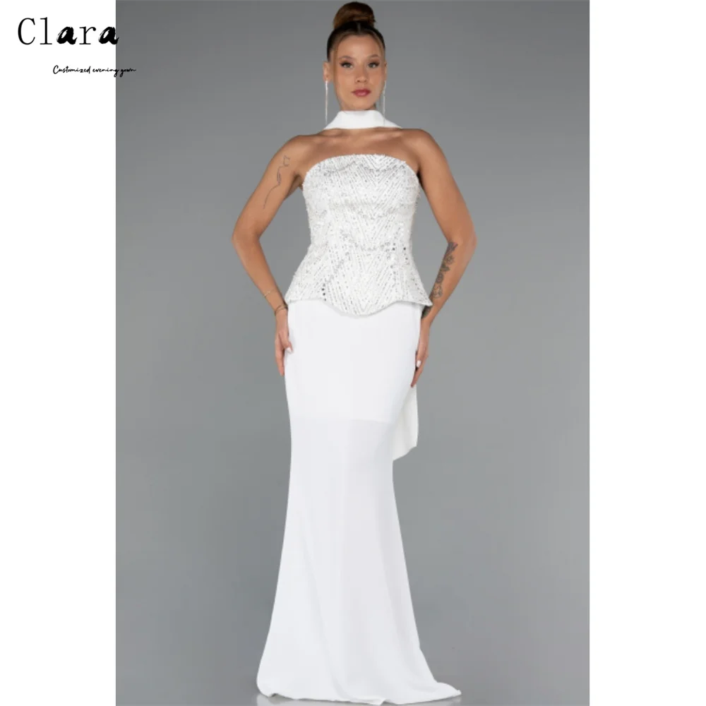 

Clara Custom White Beaded Tube Top Fishtail Woman Dresses for Wedding Party Dresses Luxury 2025 Elegant Woman Dress Evening Prom