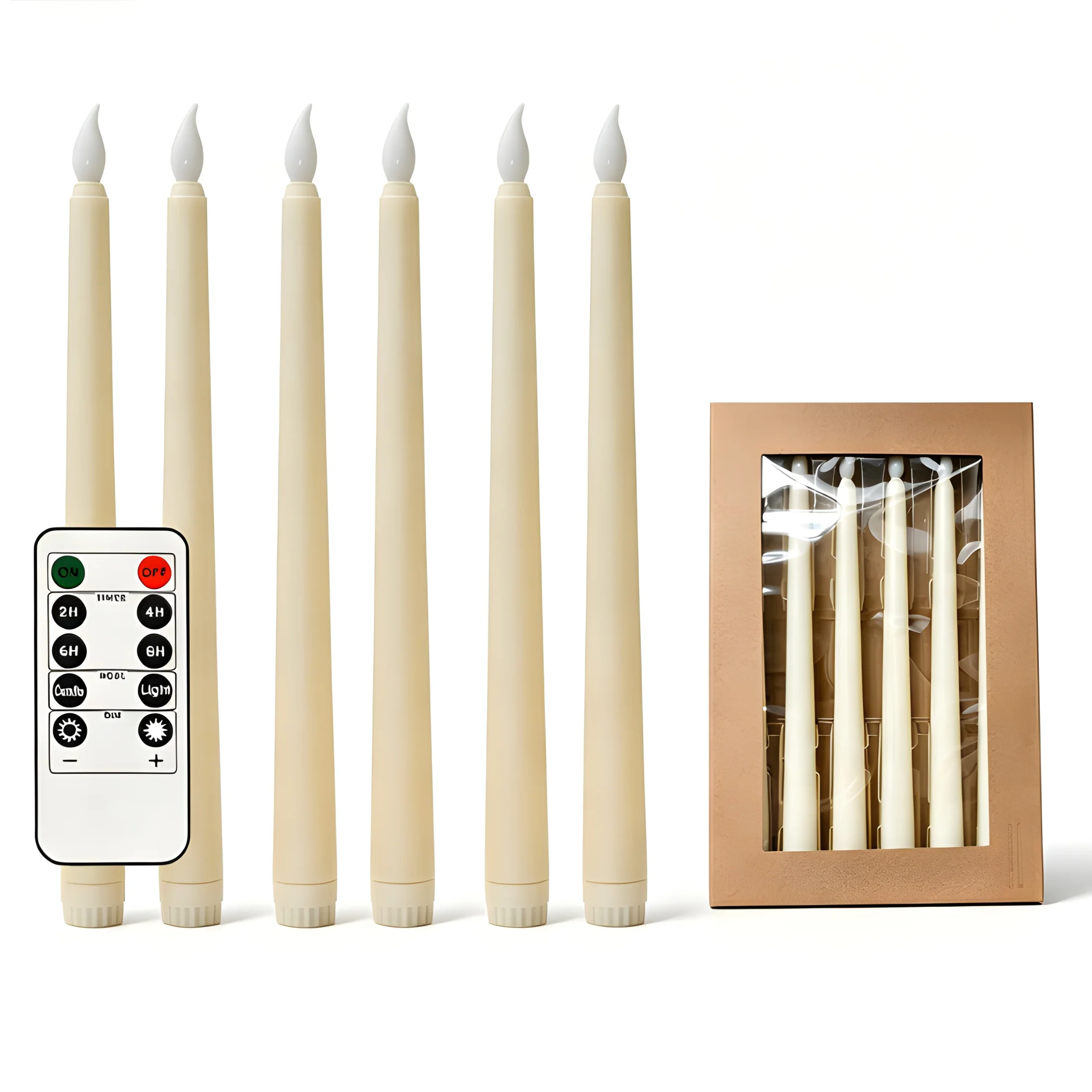 6Pcs LED Taper Candles Battery Operated with Remote Control Timer Flameless Wedding Christmas Home Party Decor Light