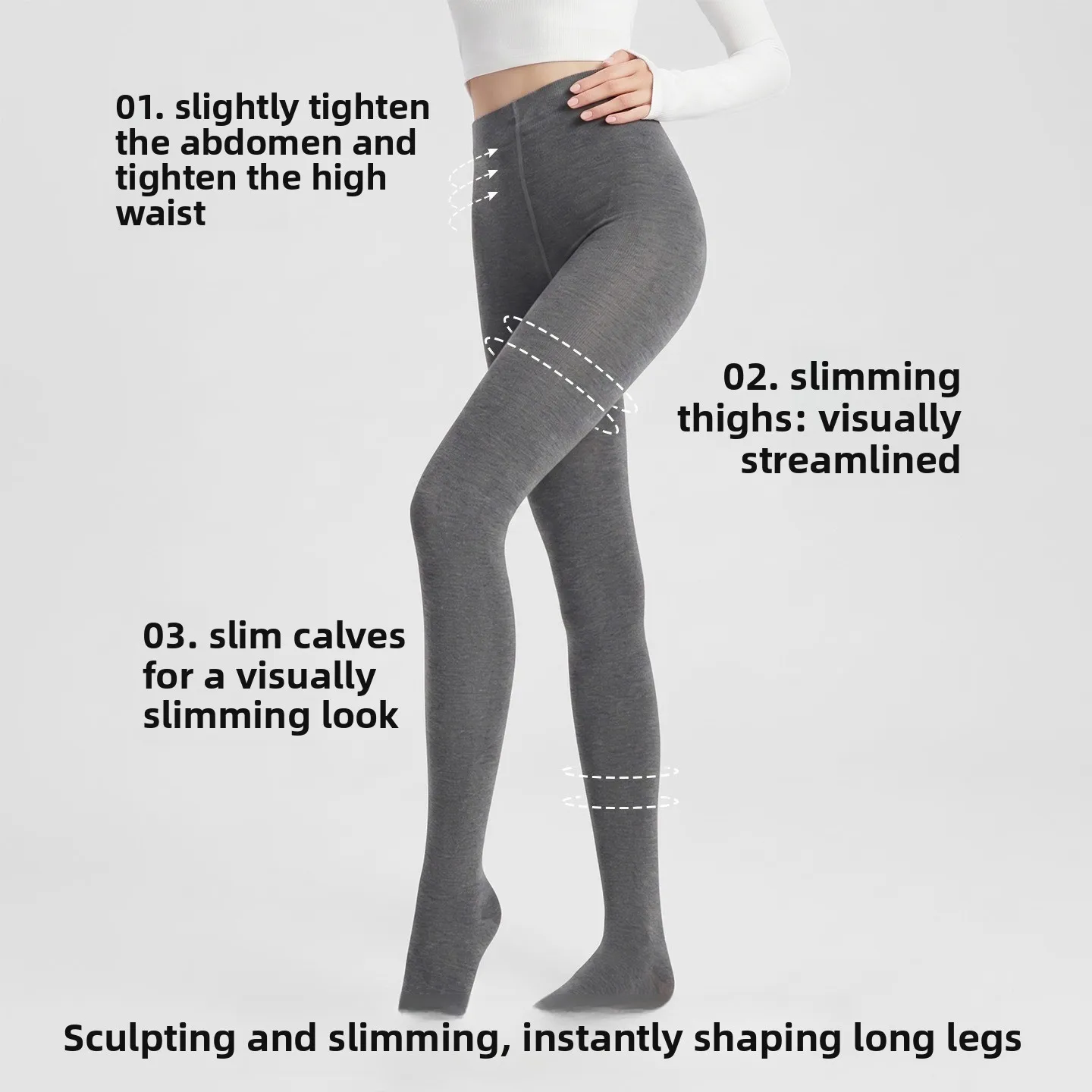 Fall Winter Fleece Lined Thick Classic Gray Plain Pantyhose Greige Style Light Compression Slim Outerwear Warm Tights Leggings