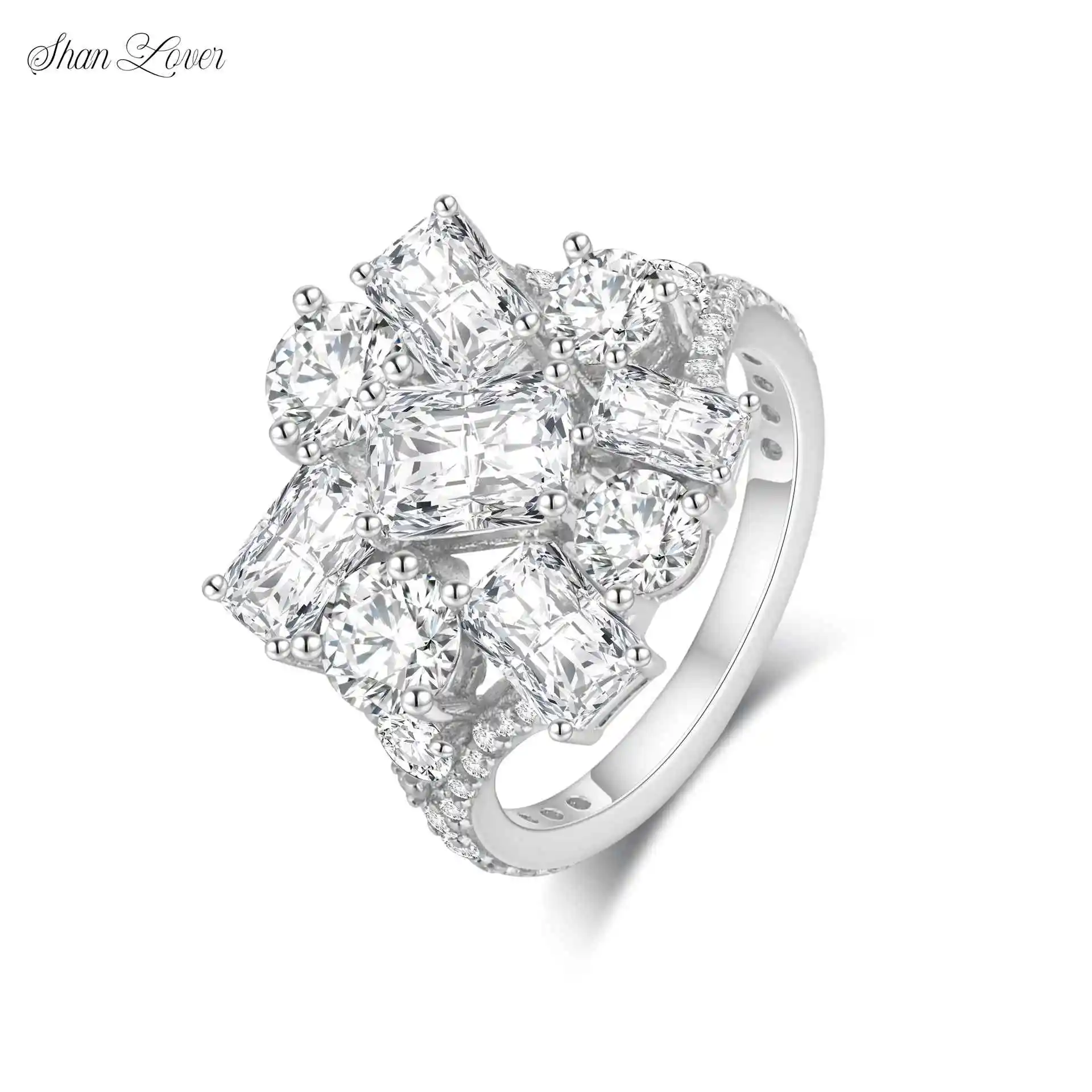

ShanLover Brand New High QualityReal 925 Sterling Silver Irregular Certificated Diamond Ring Fashion Jewelry Accessory Ring