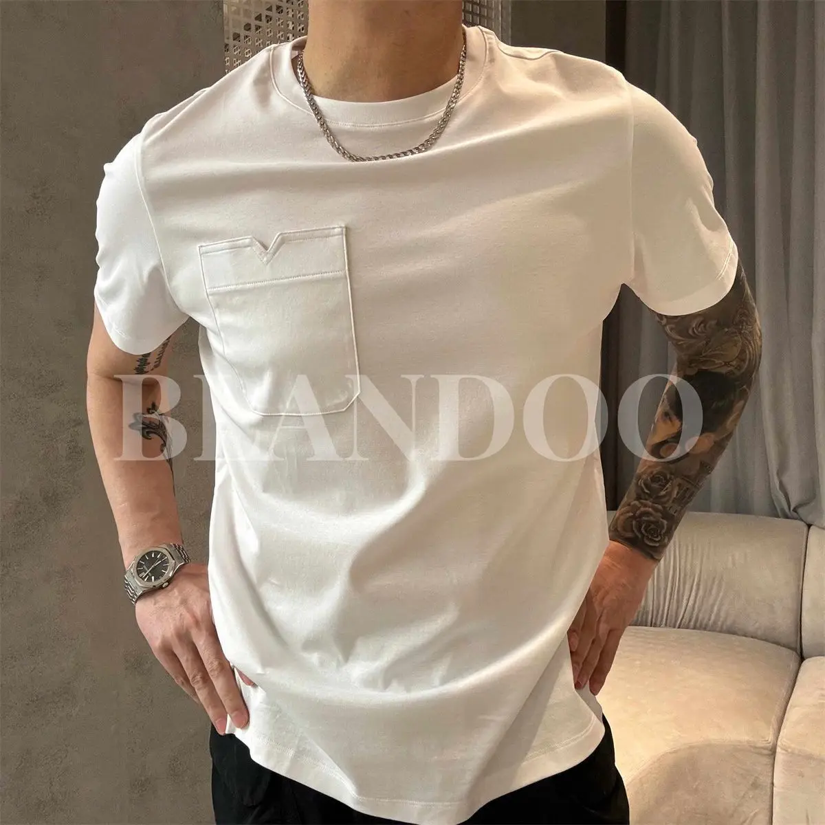 الرجال الصيف بسيط بلون تنوعا جيب تصميم الجولة الرقبة تي شيرتات قصيرة الاكمام قمة الموضة وسيم تي شيرت رجالي رجل #4