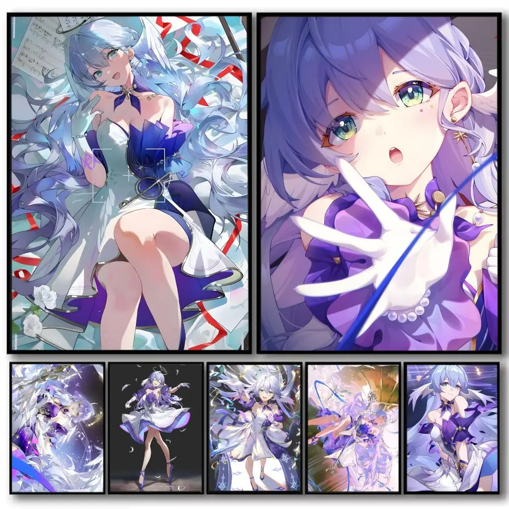 

Honkai Star Rail Cute Robin Painting Calligraphy High-Quality Cotton Canvas Poster Wall Art for Living Room Coffee House Decor