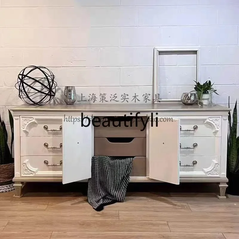 

Cy56 American rural antique solid wood carving flower TV cabinet French solid wood integrated dining side cabinet, decorative c