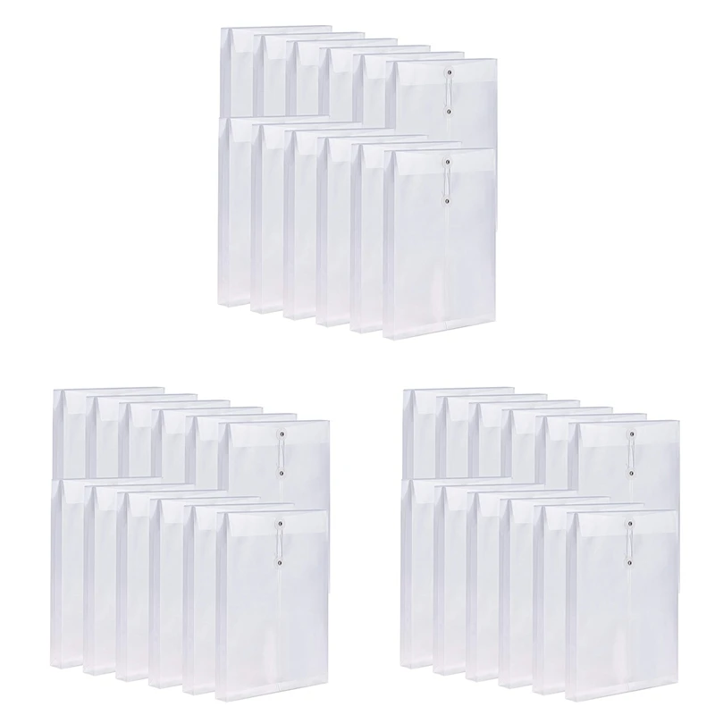 

HOT-36 Pack Clear Plastic Envelopes Poly Envelopes Expandable Files Document Folders With Button & String Tie Closure A4