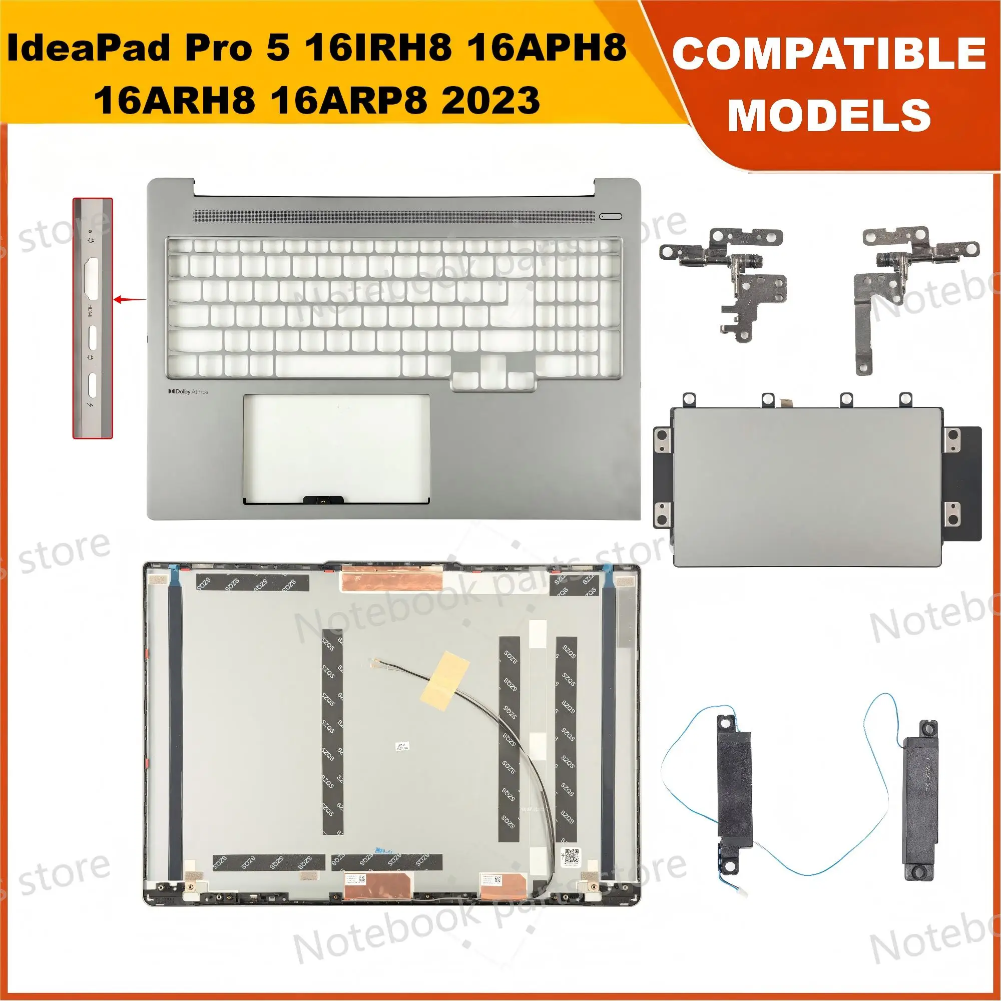 New Case for IdeaPad Pro 5 16IRH8 16APH8 16ARP8 16ARH8 KS680 Back Cover/Palmrest/Bottom Case Hinges/Speaker Replace KS680