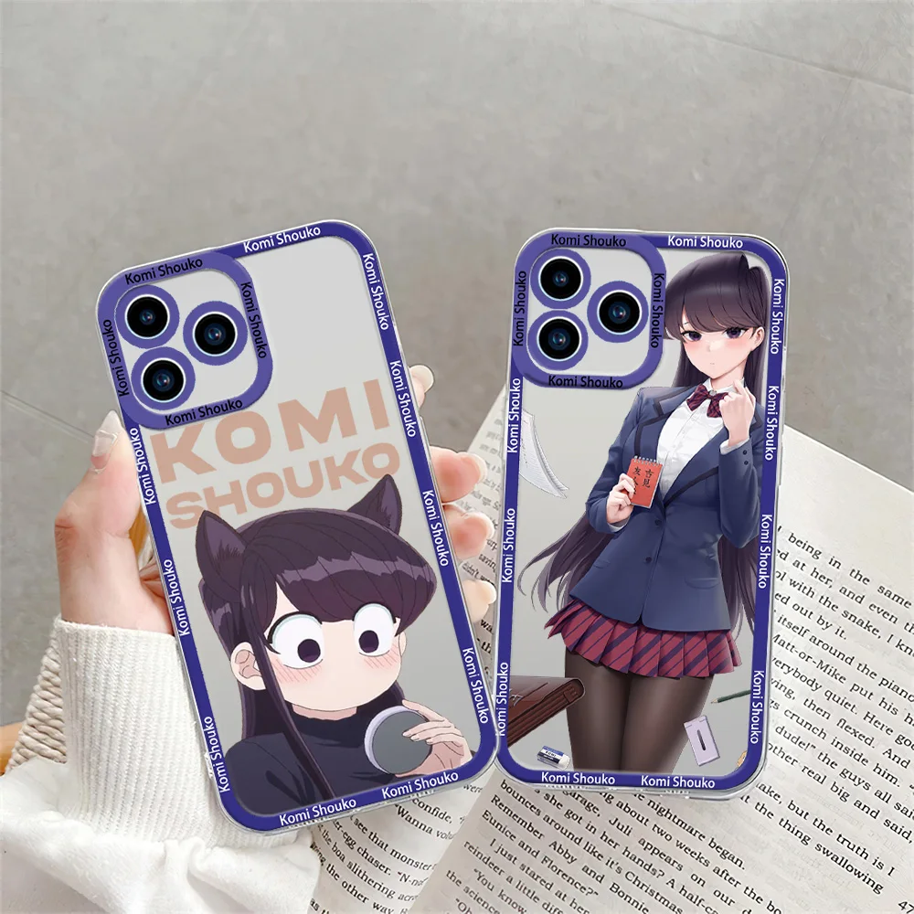 Bilibili Cartoon Cute Komi Shouko Phone Case for iPhone 12 11 13 14 15 16 Max Pro Plus Transparent Bezel Shell