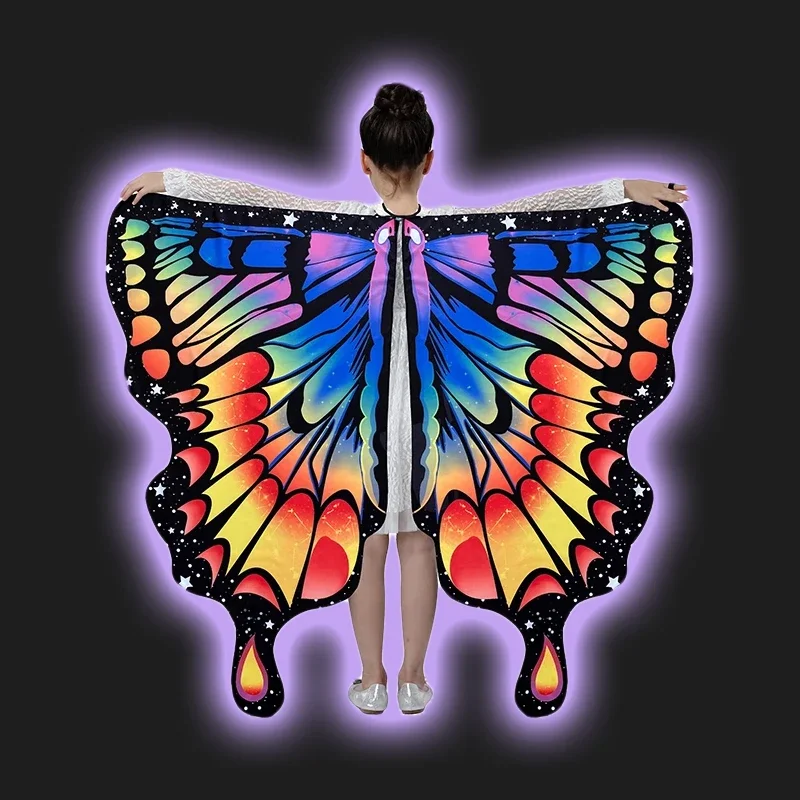 

2025 Butterfly Wings Cosplay Cape For Kids Halloween Costume Belly Dance Performance Accessories Rainbow Capes Children's Day