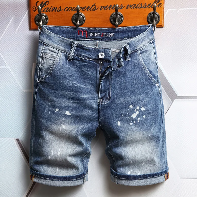 

2023 New Men Denim Shorts Classic Elasticity Vintage Splicing Fashion Straight Street Jeans Cargo Shorts Male Brand Clothing