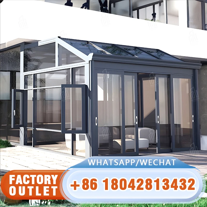 Customized solarium free standing aluminium glass well-lit sunroom energy-efficient garden veranda sun room for sale