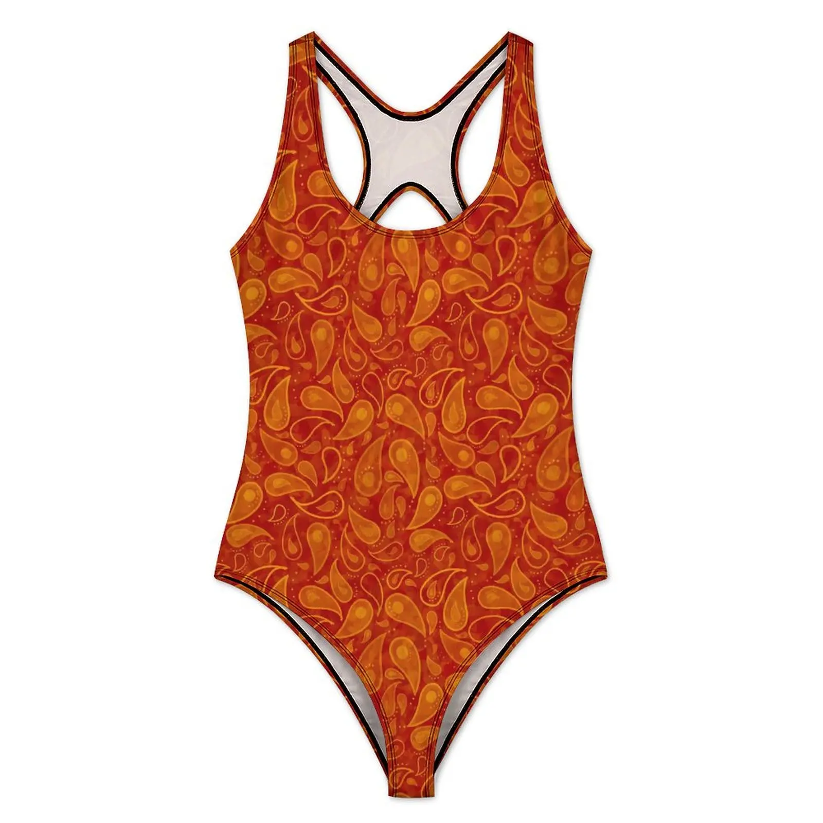 Red Paisley Swimsuit Sexy Retro Print One Piece Swimwear Push Up Bodysuit Stylish Holiday Pool Beach Outfits