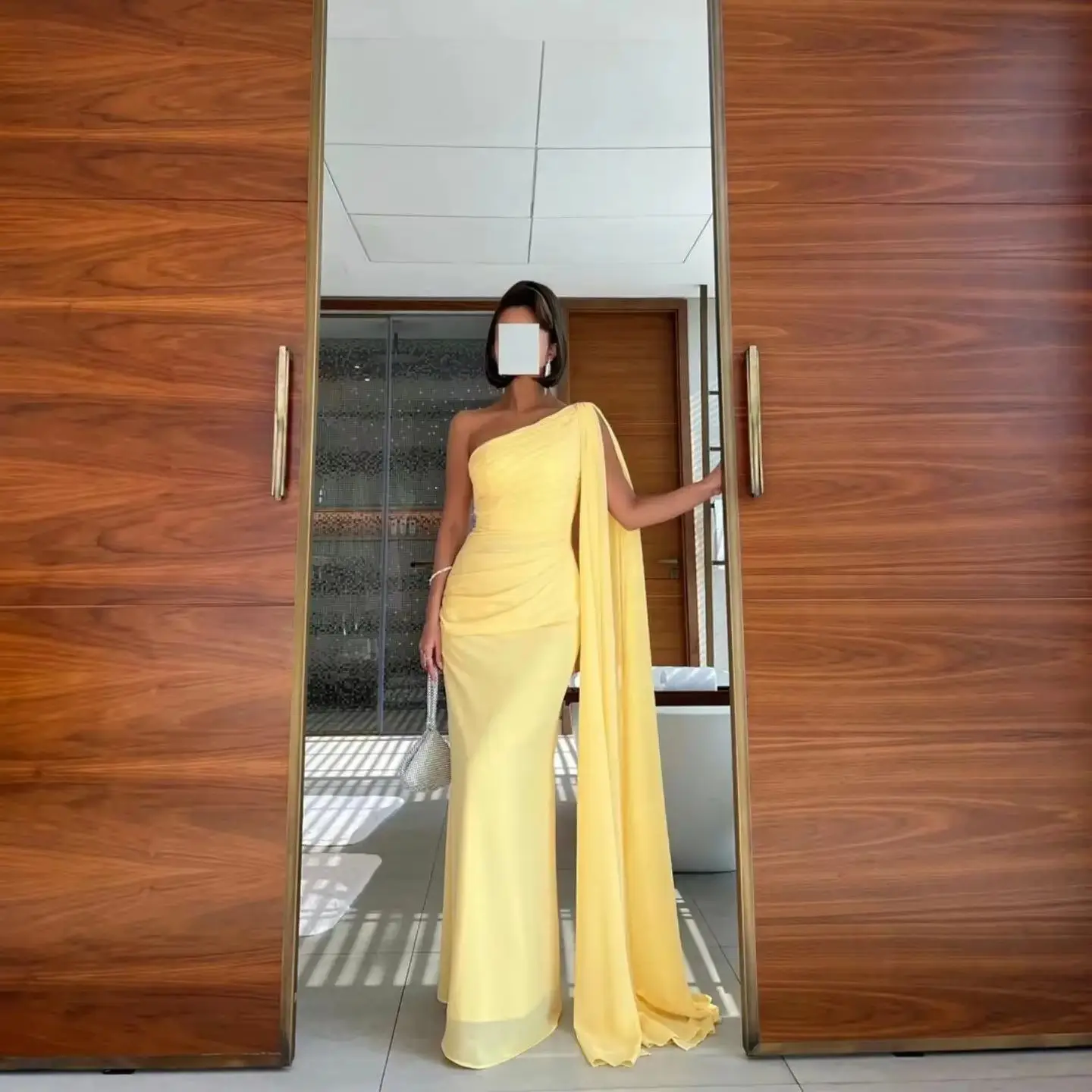 

Простые желтые женские вечерние платья на одно плечо, Vestido de Soriee, вечернее платье со складками по индивидуальному заказу для свадебного банкета