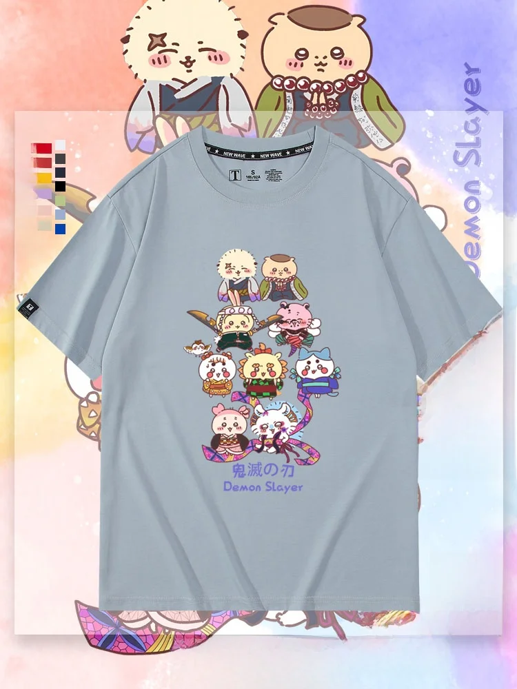 

Футболка из чистого хлопка с коротким рукавом, коллаборация Ghost Slayer, дизайн Gyeikawa Uzaki, летняя повседневная футболка с мультяшным принтом