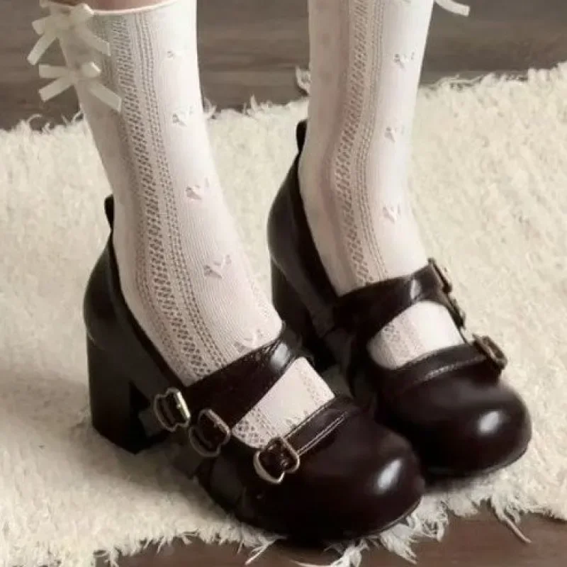 Women's Chunky Heel Mary Jane Pumps, Patent Leather Round-Toe Mid-Heel Double Buckle Shoes,Suitable for Daily and Party Wear. view 6
