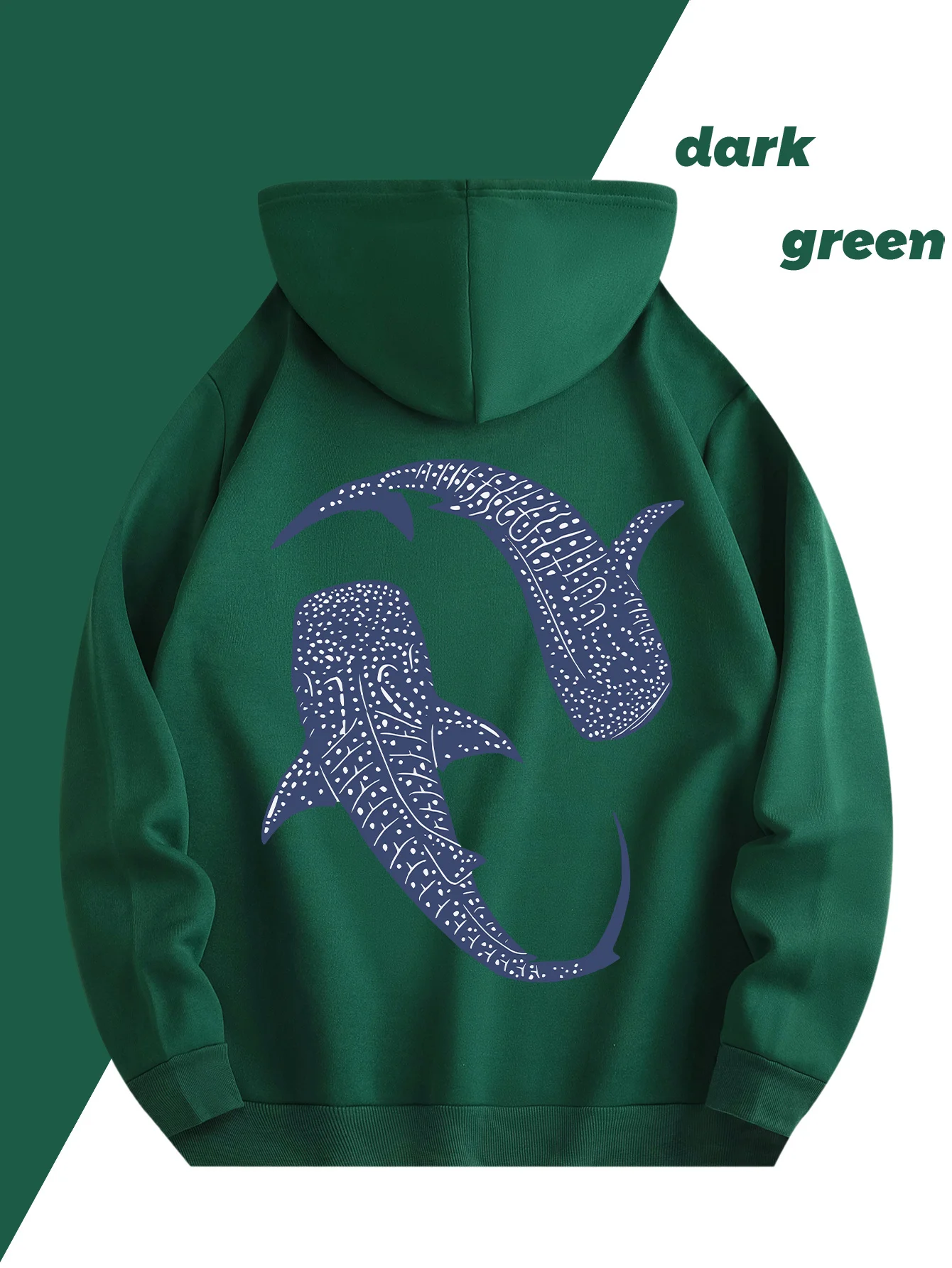 New Comfortable Whale Print Men Hooded Sweatshirt Autumn Winter Daily Outdoor Sports Loose All Build Fitness Warm Street Style