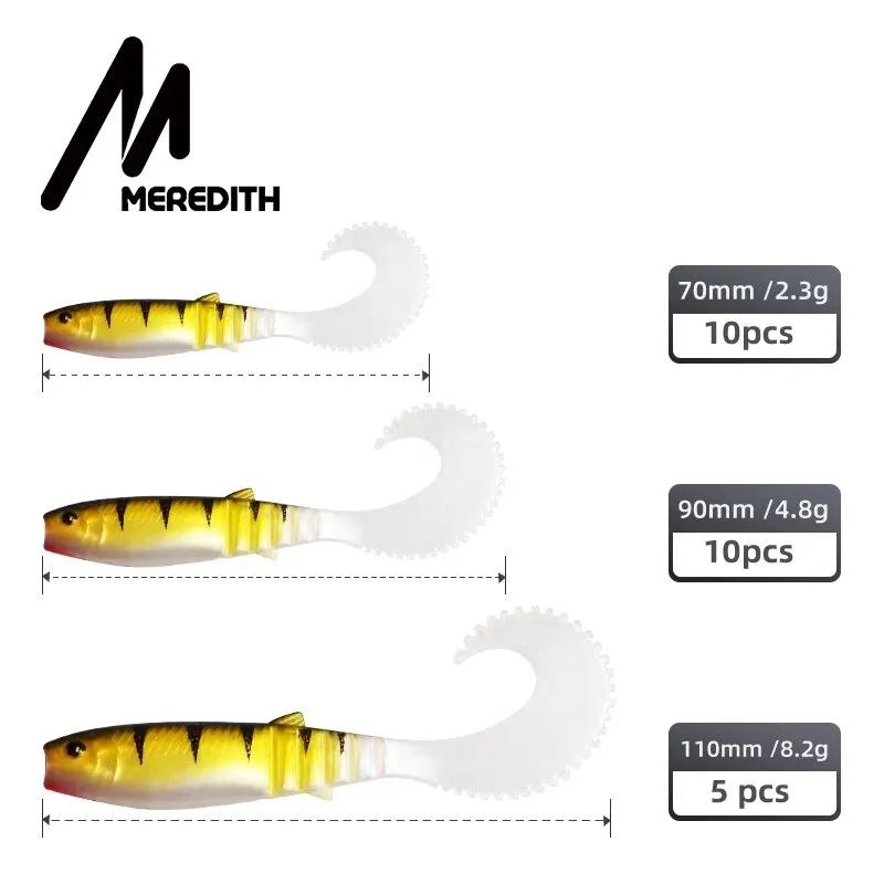 MEREDITH Cannibal Curved Tail 70mm 90mm Fishing Lures Artificial Wobblers Soft Baits Silicone Shad Worm Bass Leurre Souple