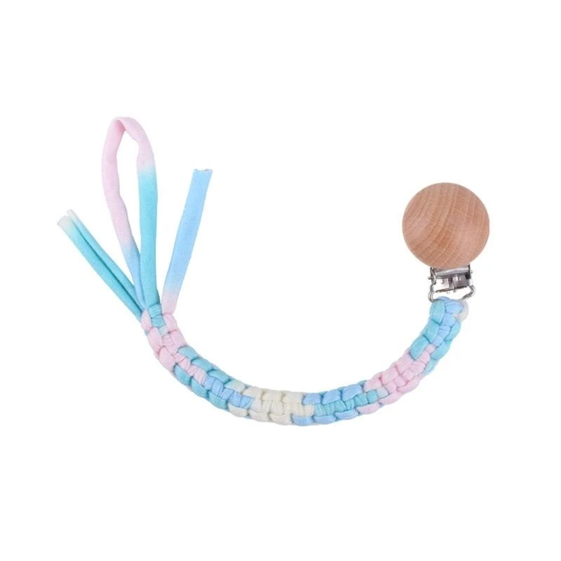 

J15U Beech Clip Handmade Cotton Woven DIY Pacifier Clips Chain Eco-friendly Baby Nursing Dummy Nipple Holder Leash Strap