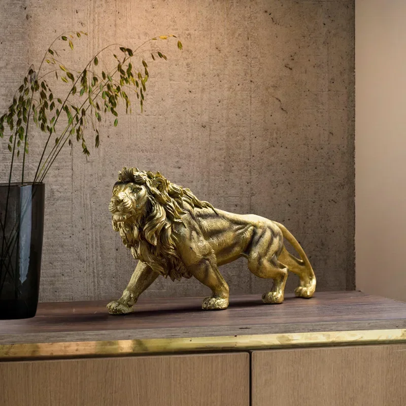 

Resin Golden The Lion King Figurines for Desktop Luxury Animal Ornaments Home Living Room Office Decor Objects Crafts