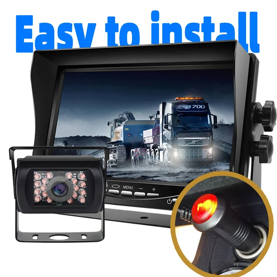 7-Zoll-LKW-Rückfahrkamera mit Nachtsicht, 24V HD-Monitor-Kit für Rückfahrsicherheit, kompatibel mit LKWs, Bussen, Wohnmobilen, Anhängern
