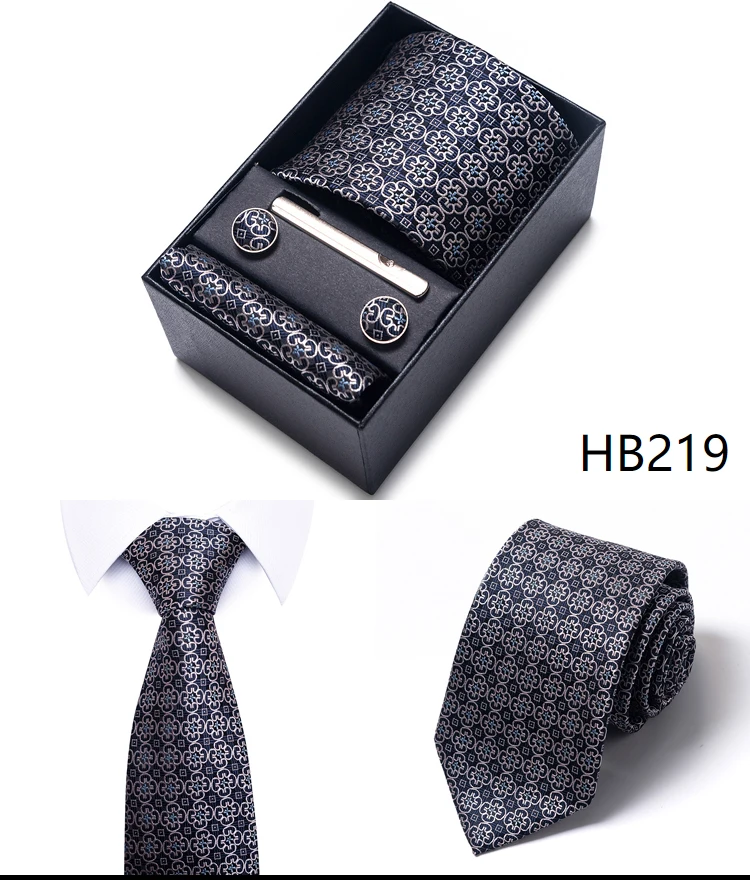 Krawatte Taschentuch Manschettenknopf Set für Männer Krawatte Urlaub Geschenkbox Blau Gold Anzug Zubehör Schlanke Hochzeit Gravatas – Detail 25