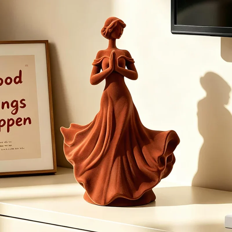Golden Gradient Plush Girl Statue Decoration, Sculpture Model, Living Room Decoration, Wedding Gift, Room Aesthetic Decoration