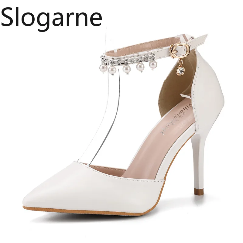 

2026 Party High Heels Sandals Women Luxury Brand Design String Bead Pearls Pumps Shoes Ladies Sexy Elegant Point Toe Stilettos