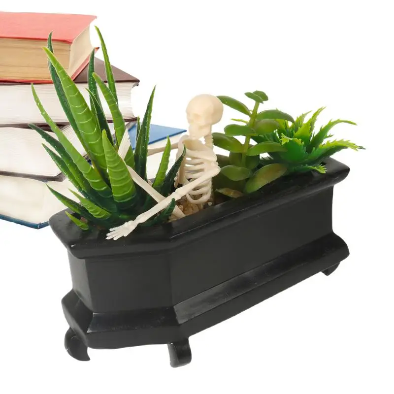 

Skull Artificial Plant Planter Pots With Artificial Succulents Small Flower Pot For Home Decor Skeleton In The Coffin Desktop