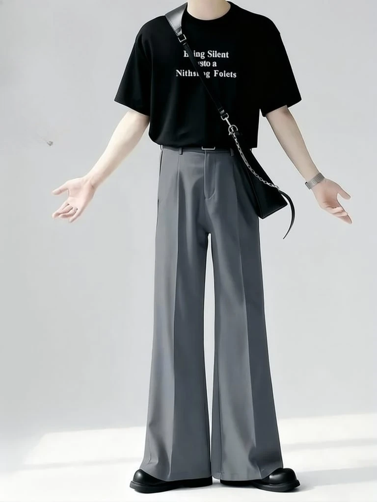 Slacks Minimalist Summer Trousers for Man Wide Leg Drape Floor Length Dress Pants Casual Commuter Flare Sweatpants Harajuku