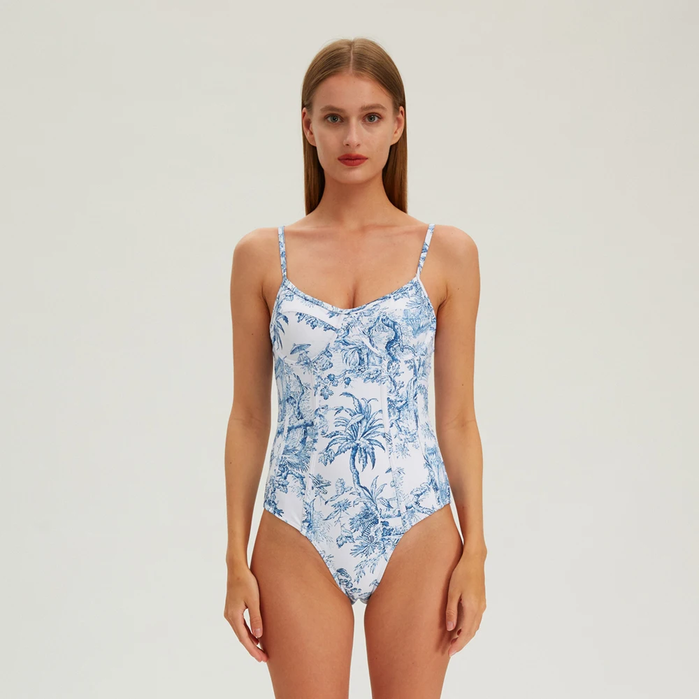 Bañador de una pieza para mujer, traje de baño con estampado Floral, ropa de playa de verano