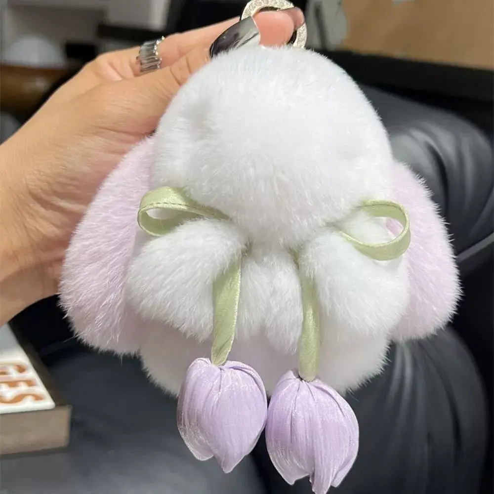 Fashion Plush Tulips Rabbit Pendant Stuffed Doll Cartoon Fluffy Bunny Keychain Bag Accessories Cute Backpack Key Chain