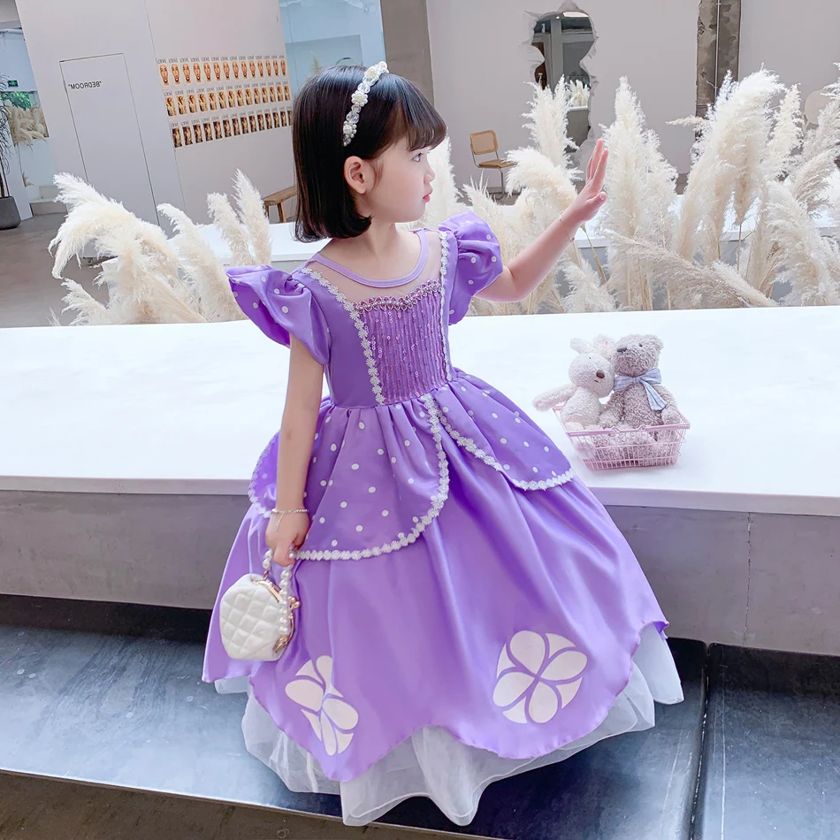 Princess Sofia Dress Costume for Girls Princess Dress Party Vestidos Luxury Party LED Light Up Gown Carnival Anime Movie Role