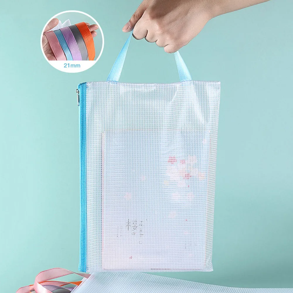 Mesh Zipper Pouch para Documento, Papelaria, A4 File Folder, Zip File Folder, Pencil Case, Material escolar e de escritório
